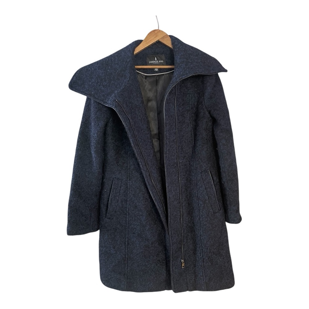 London Fog women’s winter wool like pea coat full zip Size 8 Blue and Black dots - Picture 4 of 12